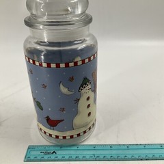 Sakura SNOWMAN Debbie Mumm Anchor Hocking Candy Jar Christmas Seal 8″ Vintage
