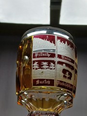 Mid 19th Century German Bohemian Amethyst & Amber Flashed Engraved Scenes Goblet