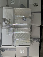 Tiffany Style Trumpet Stemware Set, Water & Wine Made In poland Iridescent Fired