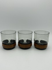 Set of 3 Vintage Tumbler Whiskey Glasses Smoky Glass w/ Faux Leather Band