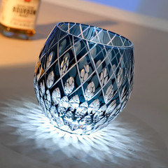 Water Drops Design Hand Cut To Clear Glass Whiskey Crystal Glass 11oz Ink Blue