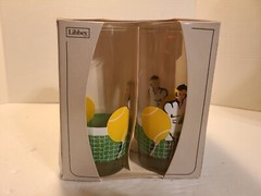 LIBBEY 4 COOLER TUMBLER GLASSES 15 OZ MCM TENNIS RETRO VTG NEW NIB BOX BAR PARTY
