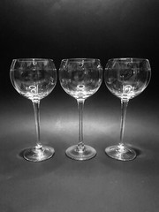 LENOX STACCATO Balloon Wine Glass Etched Cut Crystal Geometric Lines Ovals Set 3