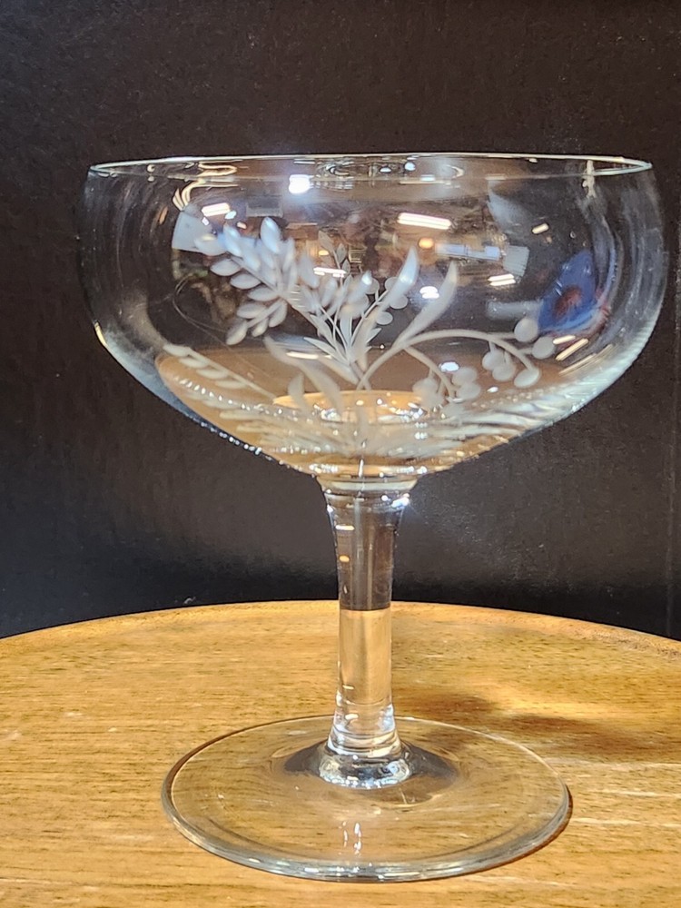 Wildflowers Cut Crystal CHAMPAGNE/TALL SHERBERT By Fine Arts Glass Co. FLAWLESS!