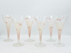Lot of 6 PINK FROSTED OMBRE HAND PAINTED BUTTERLY ART GLASS WINE GLASS 7.5″