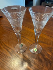Waterford Crystal-Pair- Spirit of America Champagne Flutes Celebration