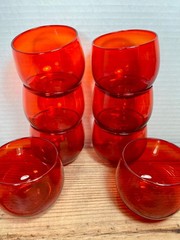 8 Red Orange Amberina Glass Roly Poly Set Anchor Hocking USA Mid Century Retro