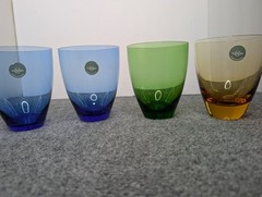 Set Of 4 Assorted Color Lenox Glass Tumbler Glasses Stemless Blue Yellow Green