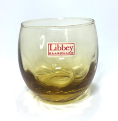 Libbey Tiara Amber Swirl Optic Roly Poly Glass Original Sticker Vintage MCM