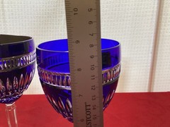 4 Waterford Sapphire Blue Cut to Clear Water Goblets