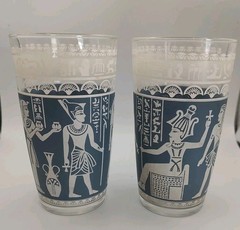 Vintage Mid-Century Modern Hazel Atlas Wedgwood Blue Egyptian Tumblers (Set…