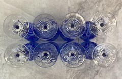 ONE Stevens & Williams Hand Blown Blue Cut to Clear Wine Goblet Royal Brierley
