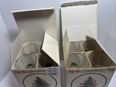 Vintage Spode 6.25” Highball Glasses “Christmas Tree” Set of 8 – Gold Trim -USA