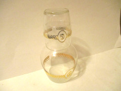 Libbey Clear and Gold Glass Tumble Up Bedside Carafe