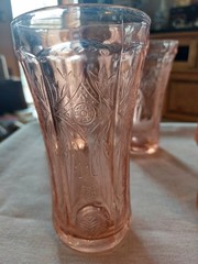 Set Of 6 Indiana Glass Recollection Pink Madrid Etched Glass Tumblers
