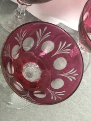 Cranberry Glass Ruby Etched Sherry Wine Glasses Goblets 1930s-1940s Set of 3