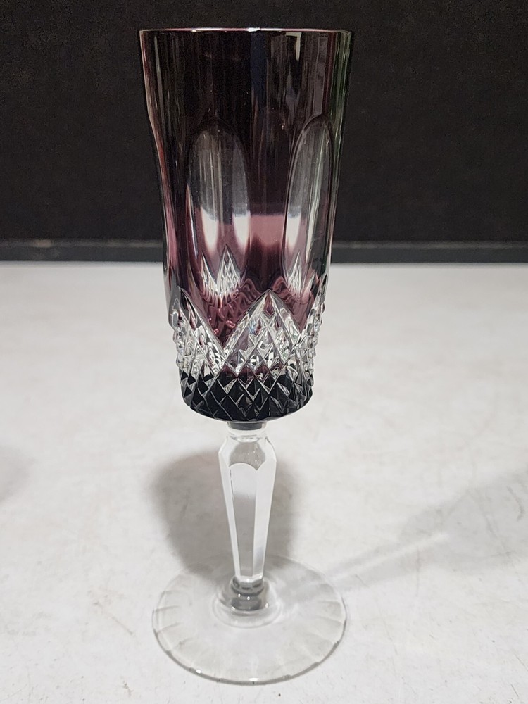 Vintage Bohemian Cut to Clear AMETHYST Purple Crystal Tall Stem Champagne Flute