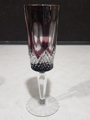 Vintage Bohemian Cut to Clear AMETHYST Purple Crystal Tall Stem Champagne Flute