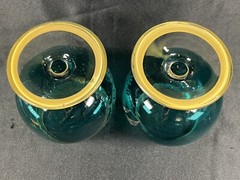 VTG SET 2 BOHEMIAN SILVER OVERLAY SMOKY GREEN BRANDY COGNAC SNIFTERS BIRD WOLF