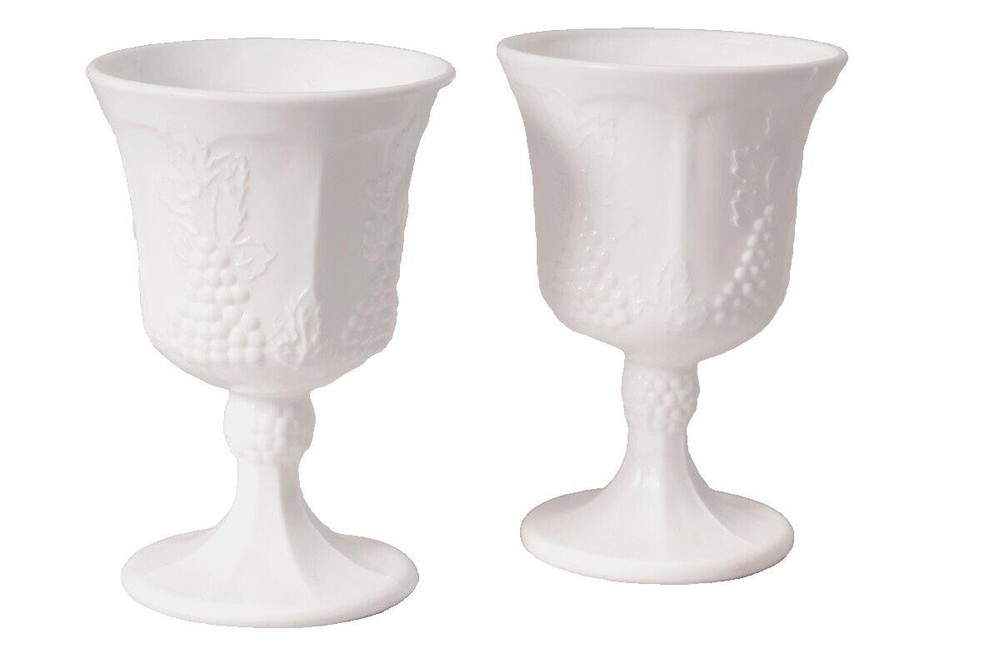 Vintage Indiana Glass Milk Glass / Wine Goblets Farmhouse Shabby Chic Boho1960s