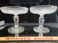 2 Compotes Bowl Blown Flint Glass Crystal Satin Frosted Boston & Sandwich 1800’s