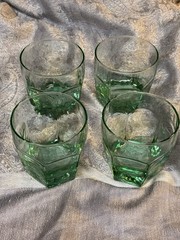 VTG SET OF 4 LIBBEY CHIVALRY GREEN GLASS OLD FASHIONED LOW BALL GLASSES 3 1/2″