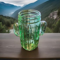 Glasses Mason Style Jars Retro Set 4 Cactus Shaped Green Glass Without Lids