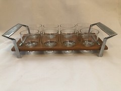 MidCentury Vintage Wood/Chrome Caddy With 8 Glasses