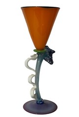 Vintage Post Modern Studio Art Glass 12” H Wine Goblet Sculpture