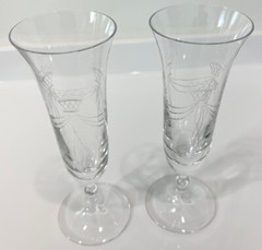 Signed ROGASKA Crystal COPELLIA Pattern 8 1/4″ WATER GOBLETS / GLASSES Set of 2