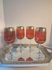 Vtg 1950’s Cellini Italian Ruby Red & Gold Glasses – C9N1; Set of 4; EUC/Mint