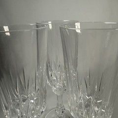 3 Italian Vintage Capri Crystal Champagne Flutes Optic Diamond Cut Faceted Stem