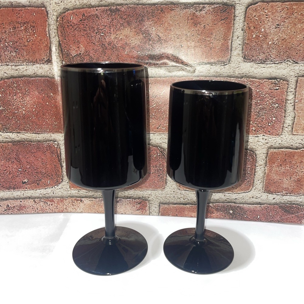 Vintage! Lot Of 2! Lenox Venture Black W Platinum Trim Water Goblet & Wine Glass