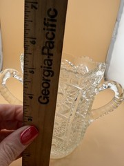 Vintage Unmarked Pressed Glass Tumbler Two Handled Starburst Clear Decorative