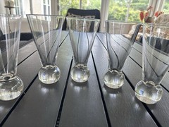 Vintage Clear Flared Beverage Glasses | Solid Crystal Ball Base | 10 oz MCM