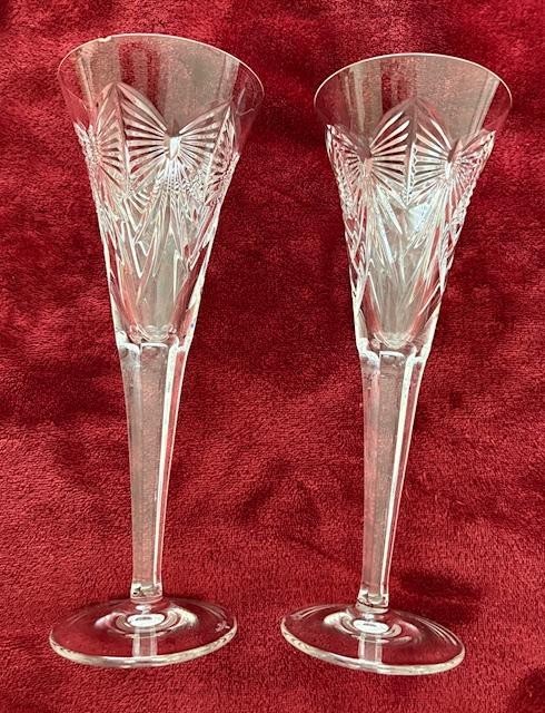 2 Waterford Crystal Millennium Happiness Champagne/Wine Glasses Fluted Stems EXC