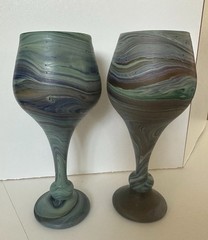 2 Large 8″ Hebron (West Bank) Phoenician Blown Glass Goblets
