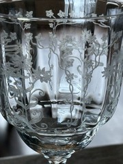 Fostoria MANOR 7 Clear Water Goblets Blown Glass 7 1/2 Etched Flowers Crystal