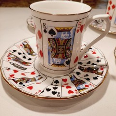 4 Queen’s China Staffordshire Cut for Coffee Playing Cards Cup & Saucer Set MINT