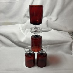 Set/4 Vintage MCM France Cavalier Ruby Red Short Stem Cordial Juice Wine Glass