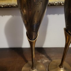 Vintage Brass And Silver-Plate Champagne Flutes Pair 9.5″