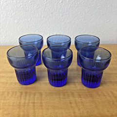 HAZEL ATLAS COBALT BLUE VERTICAL RIB SHOT GLASS SET OF 6