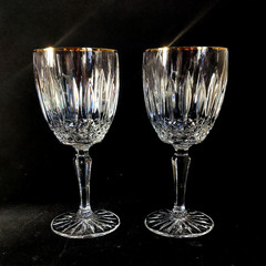 MIKASA OLD DUBLIN GOLD WINE GLASSES, Cut Lead Crystal, 6 1/2″, 8 OZ, 2PCS