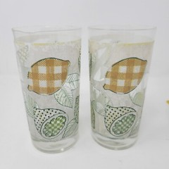 2 Libbey Vintage 1970s Lemon Lime Citrus Graphic Glasses Tumblers EUC Lot Of 2