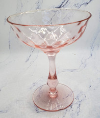 Vintage Pink Depression Glass Stem Diamond Pattern Cocktail Wine Glass