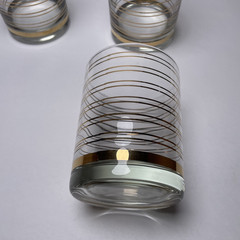 Shelton Ware On the Rocks Glasses Set of 4 Clear w/ Gold Stripe 80’s Vintage Bar