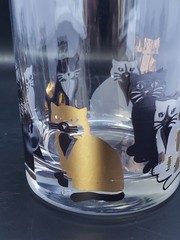 Set of Two (2) CULVER «CATS» Double Old-Fashioned Glassware 22k Gold Blk. Wht.