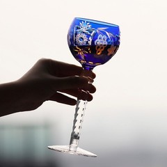 Hand Cut To Clear Lead-free Crystal Glassware Colored Hock Wine Glass Blue 6.5oz