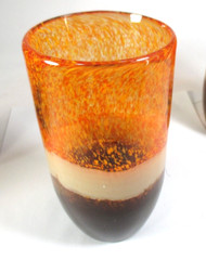 Pier 1 Tumblers 4 Mouth Blown Tri-Color Orange Speckle Cream Brown 16oz Glasses