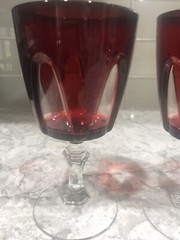 Pair Of VTG Cristal d’ Arques Ruby Red Cut to Clear Gothic Wine Water Glasses